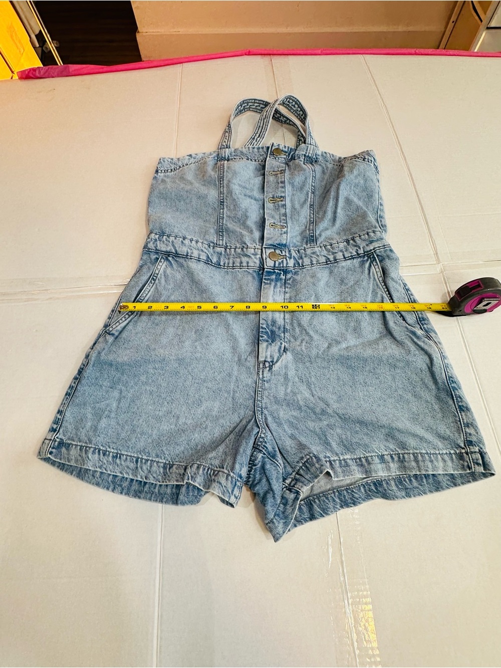 a.n.a Light Blue Denim Short Overalls Romper